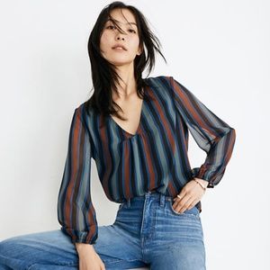 Madewell Sheer-Sleeve Top in Academy Stripe XXS